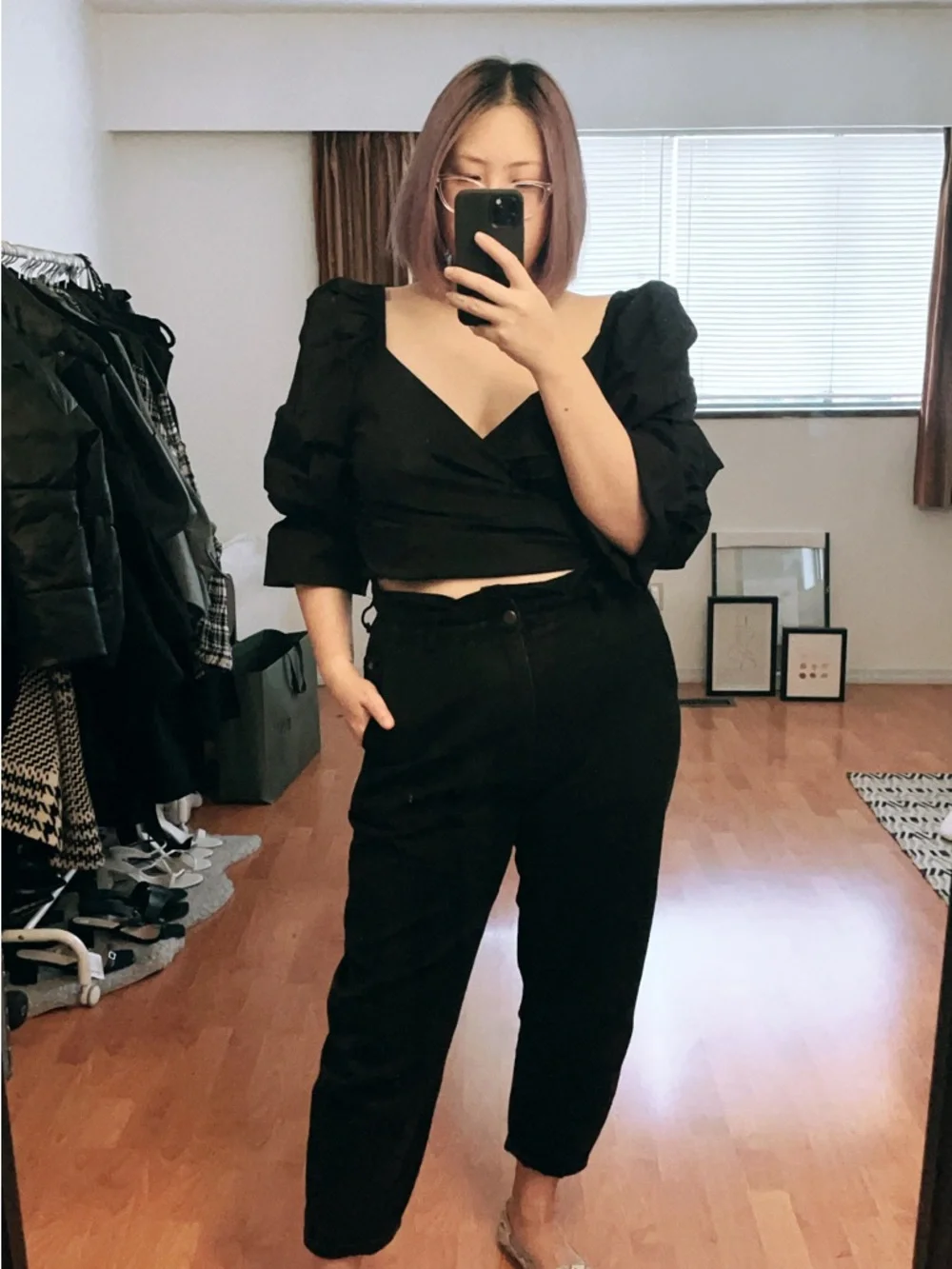 H&M Black Draped Puff-Sleeve Blouse - Picture 4 of 4